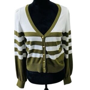 Micheal Kors Striped Olive and White Women's Sweater